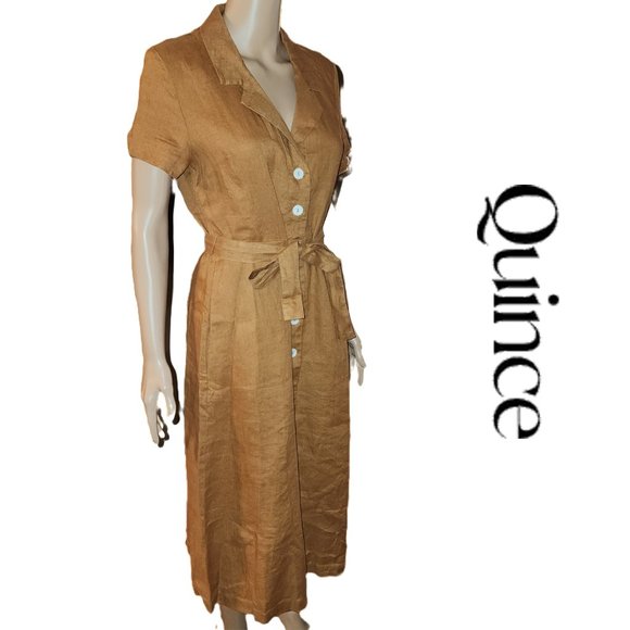 Quince Dresses & Skirts - Quince 100% Linen European Button Front Dress NWT XS Tan
